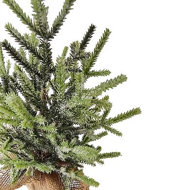 13.25" Frosted Ice Pine Tree in Natural Jute Base Christmas Decoration