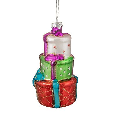 4.5" Multi-Color Stacked Presents Glass Christmas Ornament