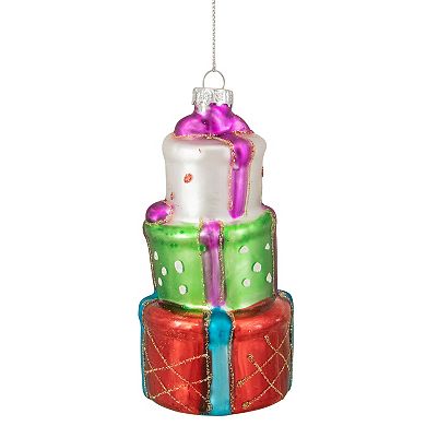 4.5" Multi-Color Stacked Presents Glass Christmas Ornament