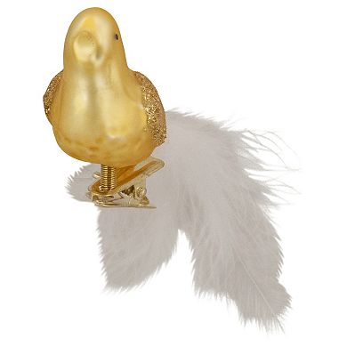 5.5" Gold Bird with Feather Tail Glass Clip On Christmas Ornament