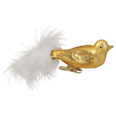 5.5" Gold Bird with Feather Tail Glass Clip On Christmas Ornament