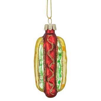 4" Hot Dog in a Bun Glass Christmas Ornament