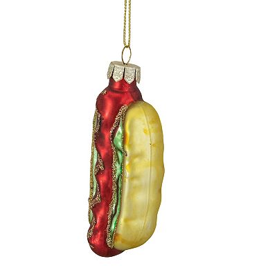 4" Hot Dog in a Bun Glass Christmas Ornament