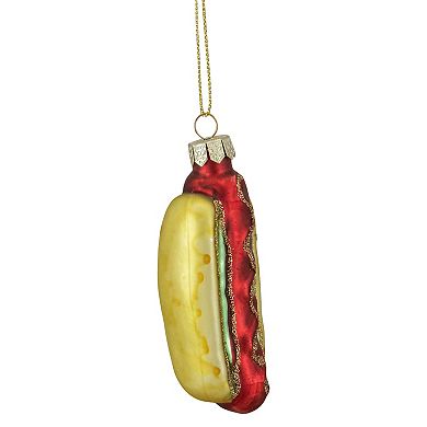 4" Hot Dog in a Bun Glass Christmas Ornament