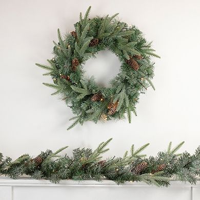 24" Pre-Lit Artificial Mixed Pine and Pine Cone Christmas Wreath