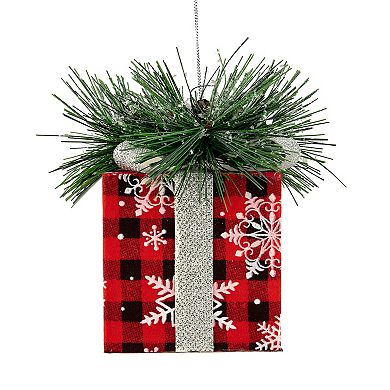 6" Black and Red Buffalo Plaid Gift Box Christmas Ornament