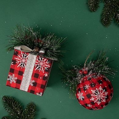 6" Black and Red Buffalo Plaid Gift Box Christmas Ornament