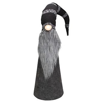 37" LED Lighted Black and Gray Knit Gnome Christmas Figure