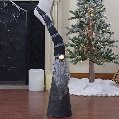 37" LED Lighted Black and Gray Knit Gnome Christmas Figure