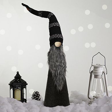 37" LED Lighted Black and Gray Knit Gnome Christmas Figure
