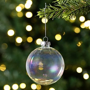 6 ct Clear and Silver Iridescent Glass Ball Christmas Ornament Set 3.25" (80mm)