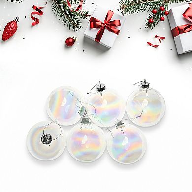 6ct Clear and Silver Iridescent Glass Ball Christmas Ornament Set 3.25" (80mm)
