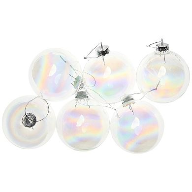 6ct Clear and Silver Iridescent Glass Ball Christmas Ornament Set 3.25" (80mm)