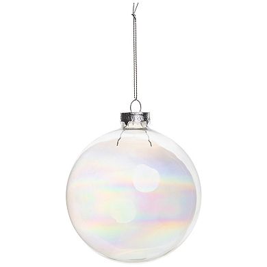 6ct Clear and Silver Iridescent Glass Ball Christmas Ornament Set 3.25" (80mm)