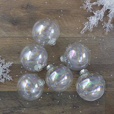 6ct Clear and Silver Iridescent Glass Ball Christmas Ornament Set 3.25" (80mm)
