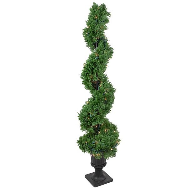 4.5' PreLit Artificial Cedar Spiral Topiary Tree in Urn Style Pot