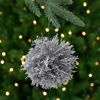 7" Artificial White Frosted Round Twig Christmas Ornament
