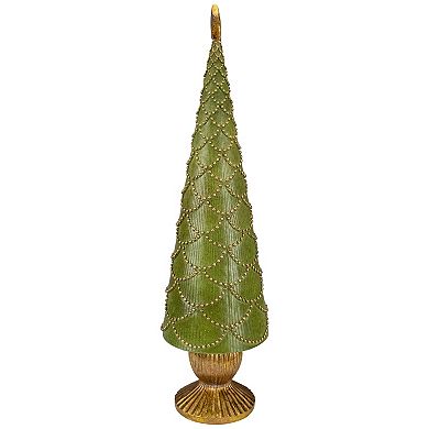 23" Green Christmas Tree Cone on Pedestal with Star Topper Tabletop Decor