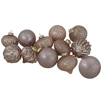 Set of 12 Blush Pink Finial and Glass Ball Christmas Ornaments