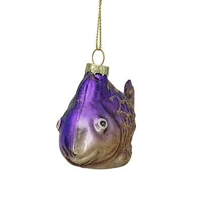 4" Purple and Gold Glass Fish Christmas Ornament