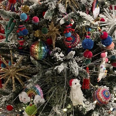 10.25" Sky Blue and Pink Pom-pom Hanging Christmas Ornament