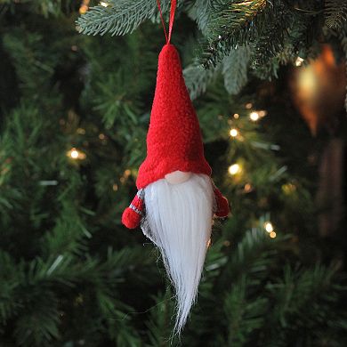 6” Tiny Gray and Red Striped Faux Fur Christmas Santa Gnome Ornament