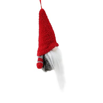 6” Tiny Gray and Red Striped Faux Fur Christmas Santa Gnome Ornament