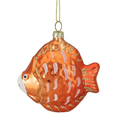 3.75" Metallic Orange Discus Fish Glass Christmas Ornament