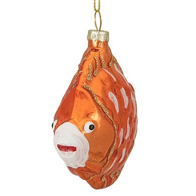 3.75" Metallic Orange Discus Fish Glass Christmas Ornament