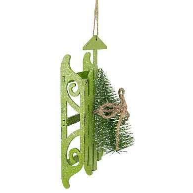 9-Inch Tree on Green Wood Sled Christmas Ornament