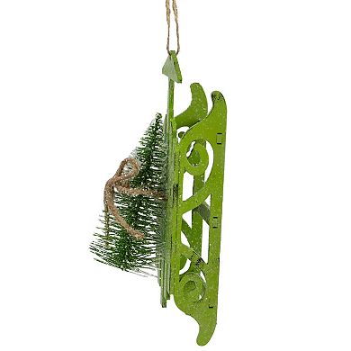 9-Inch Tree on Green Wood Sled Christmas Ornament