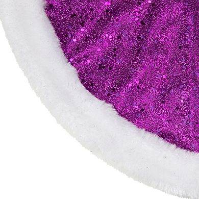 20" Purple Glittered Mini Christmas Tree Skirt with Faux Fur Trim