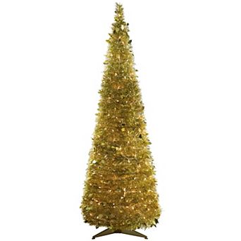 6' Pre-Lit Gold Tinsel Pop-Up Artificial Christmas Tree Clear Lights