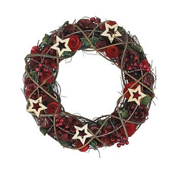 Apples and Berries with Stars Artificial Christmas Wreath 13-Inch Unlit