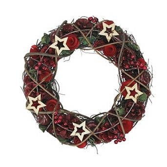 Apples and Berries with Stars Artificial Christmas Wreath 13-Inch Unlit
