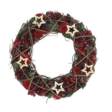 Apples and Berries with Stars Artificial Christmas Wreath 13-Inch Unlit