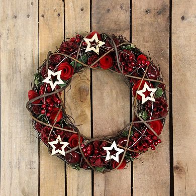 Apples and Berries with Stars Artificial Christmas Wreath 13-Inch Unlit