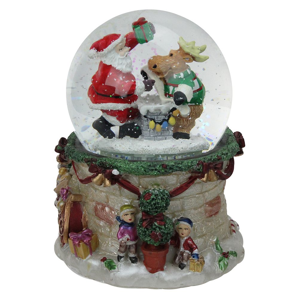 5.75" Musical LED Lighted Santa and Reindeer Christmas Snow Globe