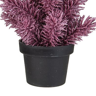 8.5" Pink Potted Metallic Glitter Artificial Pine Christmas Tree - Unlit