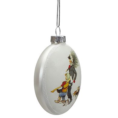 3" Norman Rockwell 'Bringing Home The Tree' Glass Christmas Disc Ornament