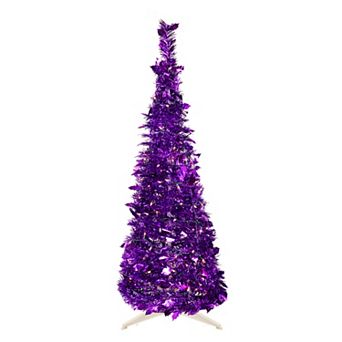 4' Pre-Lit Purple Tinsel Pop-Up Artificial Christmas Tree Clear Lights