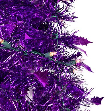 4' Pre-Lit Purple Tinsel Pop-Up Artificial Christmas Tree  Clear Lights
