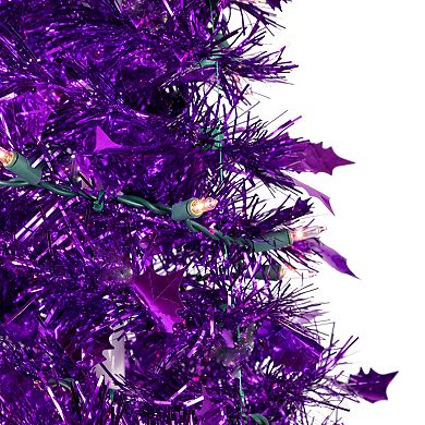 4' Pre-Lit Purple Tinsel Pop-Up Artificial Christmas Tree Clear Lights