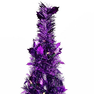 4' Pre-Lit Purple Tinsel Pop-Up Artificial Christmas Tree Clear Lights