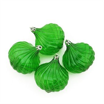 4 ct Green Transparent Onion Drop Shatterproof Christmas Ornaments 4.5"