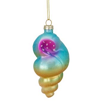 4.25" Blue and Pink Seashell Glass Christmas Ornament