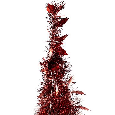 4' Pre-Lit Red Tinsel Pop-Up Artificial Christmas Tree Clear Lights