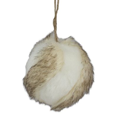 3" Brown and White Faux Fur Ball Christmas Ornament