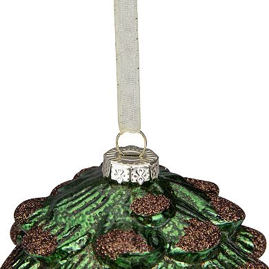 4.5" Green Pine Cone with Bronze Glitter Glass Christmas Ornament
