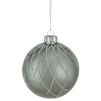 4" Gray Diamond Pattern Christmas Ball Glass Ornament